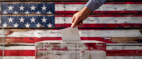 Voting Power American Citizen Casting Vote with Flag Backdrop Digital Art Poster Background Wallpaper Brainstorming