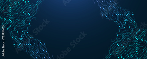 Modern technology circuit board texture background design. Waves flow. Quantum explosion technology. Quantum computer technologies concept. Futuristic blue circuit board background vector motherboard