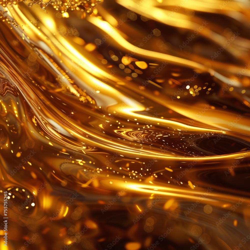 Abstract golden waves with sparkling highlights, a fluid display of luxury and contemporary artistry Abstract golden waves with sparkling highlights, a fluid display of luxury and contemporary artistry