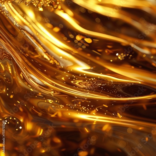 Abstract golden waves with sparkling highlights, a fluid display of luxury and contemporary artistry