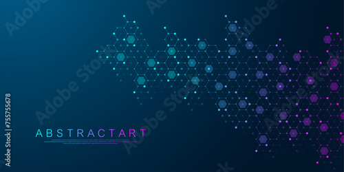 Modern health care or medical background design. Health care innovation concept. Horizontal header web banner. Abstract geometric background with hexagon shapes for medicine, science, chemistry.