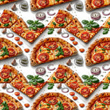 Seamless pattern fast food vector style of pizza slices