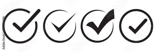 Black check mark icon. Check mark vector icon. Checkmark Illustration. Vector symbols set ,Black checkmark isolated on white background. Correct vote choise isolated symbol. vector Illustration. photo