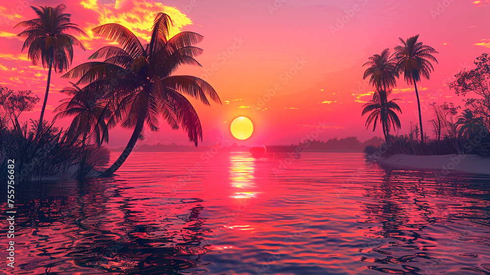 Red tropical sunset