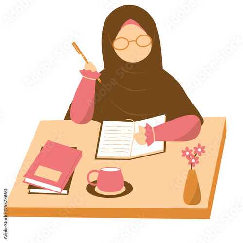Muslim Woman Writing
