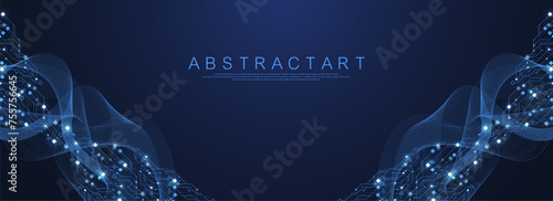 Quantum computer technologies concept. Futuristic blue circuit board background vector. Modern technology circuit board texture background design. Waves flow. Quantum explosion technology.
