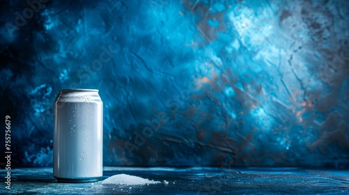 Empty white aluminum soda can mockup on abstract background with space for text, beverage concept