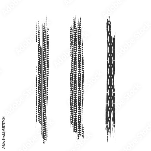 Grunge Off-road Tire Tracks And Marks. Vector Tire Impressions From Rally And Motocross. Grungy Vehicle Path Textures