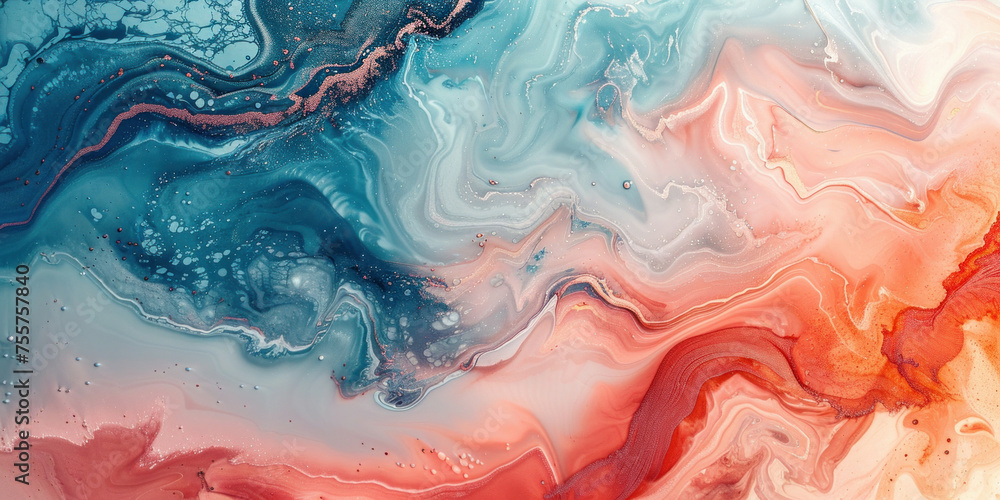 Fototapeta premium Vibrant Swirls of Red, Blue, and Orange on a White Background Abstract Painting with Dynamic Motion