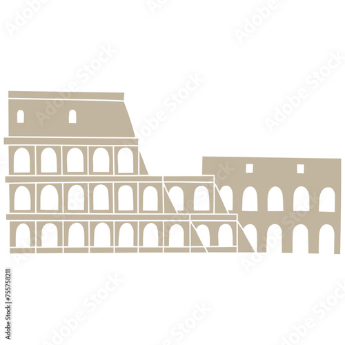 Vector hand-drawn illustration with Coliseum silhouette. Rome, Italy. Isolated SVG file