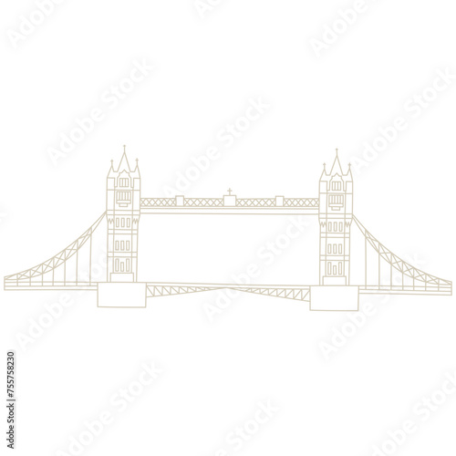 Vector line hand-drawn illustration with Tower Bridge. London, England. SVG isolated file