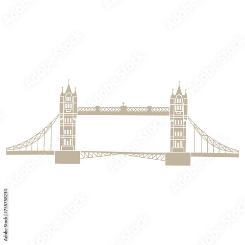 Vector hand-drawn illustration with Tower Bridge silhouette. London, England. SVG isolated file