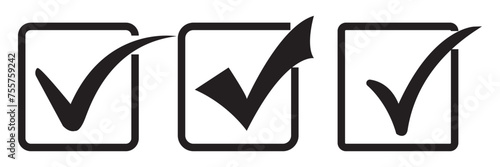 Black check mark icon. Check mark vector icon. Checkmark Illustration. Vector symbols set ,Black checkmark isolated on white background. Correct vote choise isolated symbol. vector Illustration.