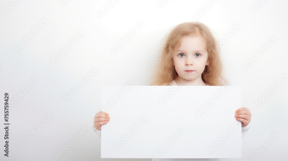 Little Girl Holding White Sign In Front Of Face Little Girl Holding White Sign In Front Of Face