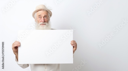 Elderly Man Holding White Board