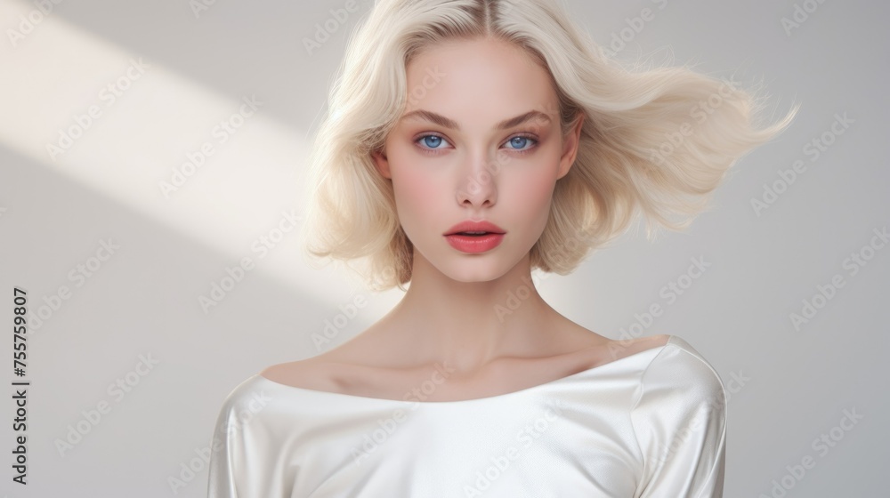 Woman With Blonde Hair and Blue Eyes