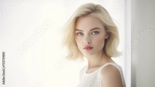 Woman With Blonde Hair Standing in Front of White Wall