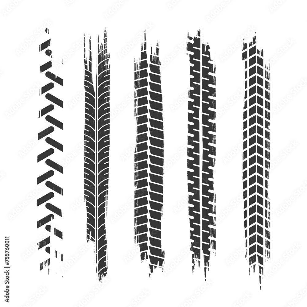 Offroad Tyre Prints And Grunge Wheel Treads or Spots. Vector Black Dirty Automobile Tire Traces. Grungy Vehicle Trails Offroad Tyre Prints And Grunge Wheel Treads or Spots. Vector Black Dirty Automobile Tire Traces. Grungy Vehicle Trails