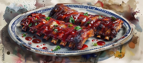 Tender BBQ Ribs A Zesty, Smoky Flavor Illustration with American Patriotic Motifs