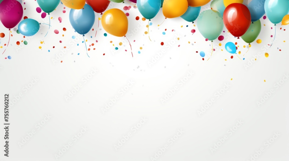 A colorful party banner with balloons and confetti A colorful party banner with balloons and confetti