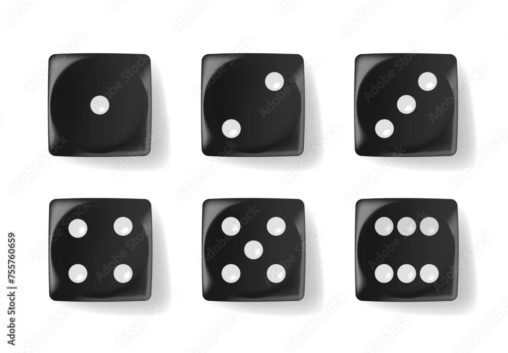 Realistic Black Dice With White Dots. Crafted From Durable Materials For Precision Rolls. Ideal For Tabletop Games Realistic Black Dice With White Dots. Crafted From Durable Materials For Precision Rolls. Ideal For Tabletop Games