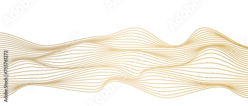 Abstract line art wavy digital line pattern (texture) in gold color isolated on transparent background. Luxury concept wave, wind, ocean, mountain landscape. Vector illustration 
