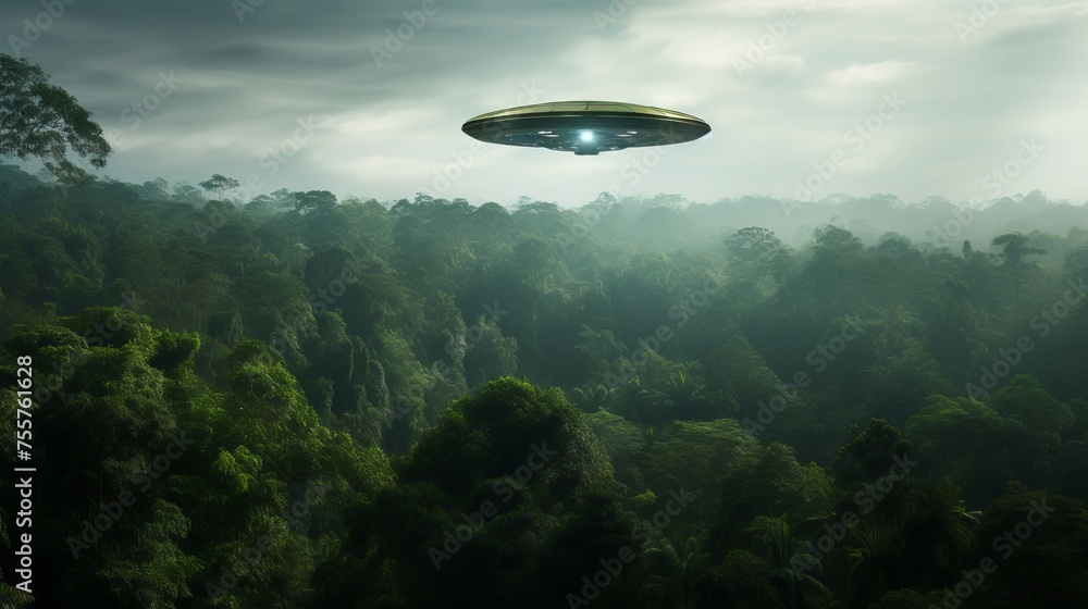A uap sighting over a serene forest clearing A uap sighting over a serene forest clearing
