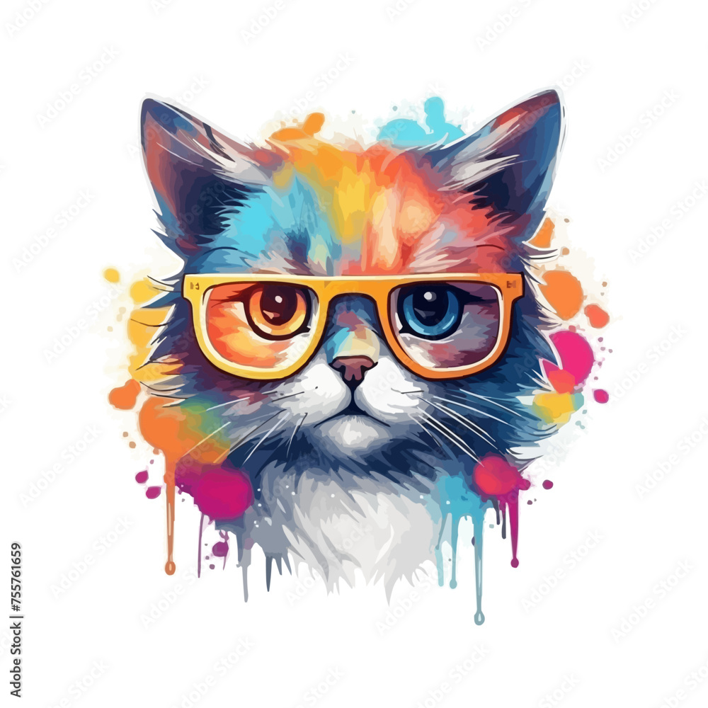 Cool looking cute cat wearing sunglasses illustration vector