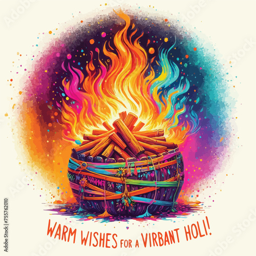 Vector illustration of Indian festival of lights Happy Holi background with fire.