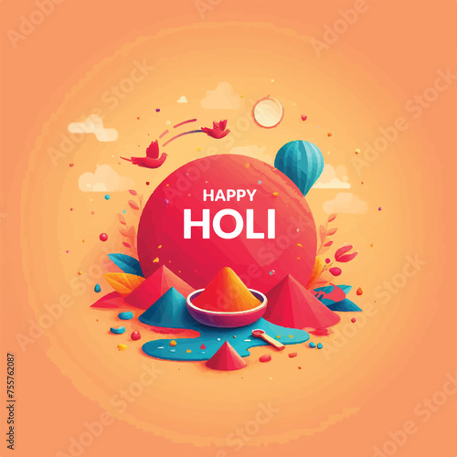Happy Holi festival of India greeting card. Colorful vector illustration