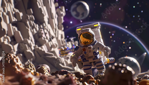 Toys for children that are assembled into the shape of an astronaut on Mars, designed to enhance imagination and interest in space exploration.