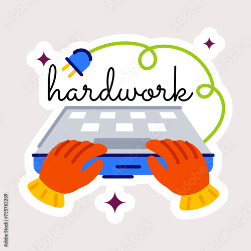 Modern flat sticker depicting handwork 
