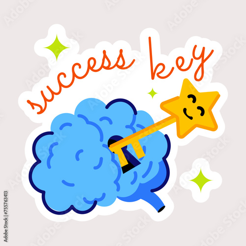Trendy flat sticker of success key 