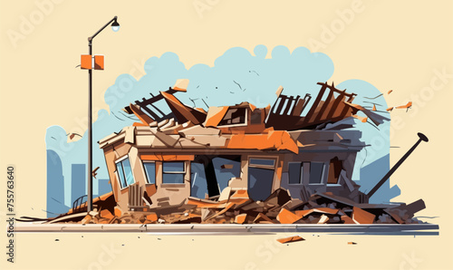 destroyed shop demolished building vector flat isolated illustration