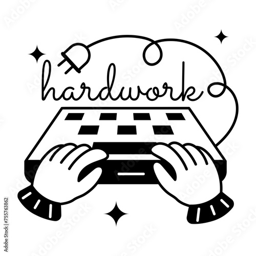 Modern glyph sticker depicting handwork 