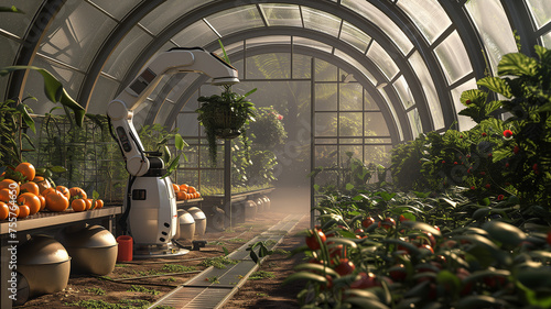robots in the smartfarm of the future controlled by Intelligent AI photo