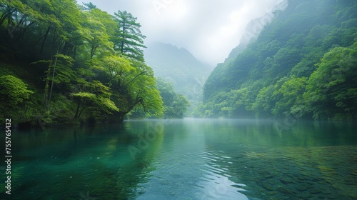 Serene river running through lush valley