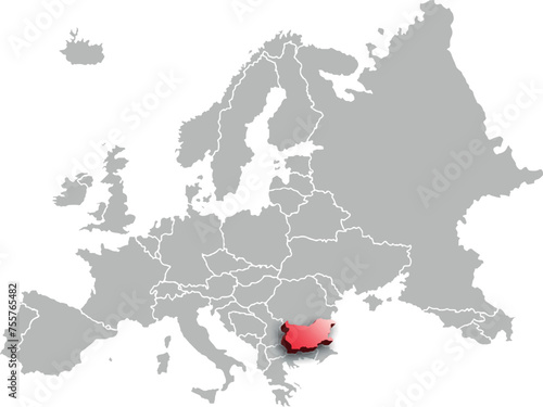 map of BULGARIA with the countries of EUROPE 3d isometric