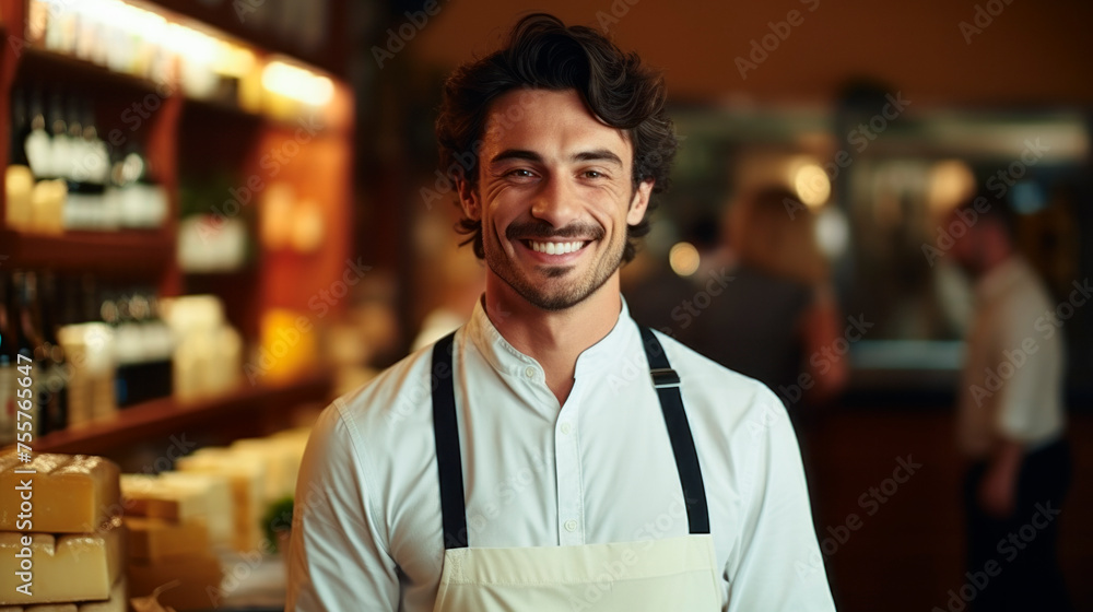 A smiling clerk in a cheese shop. Small business, own production A smiling clerk in a cheese shop. Small business, own production