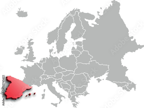 map of SPAIN with the countries of EUROPE 3d isometric