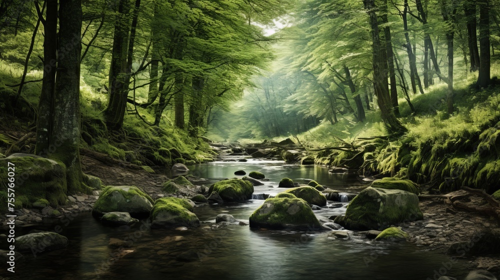 A tranquil forest glen with a babbling brook A tranquil forest glen with a babbling brook