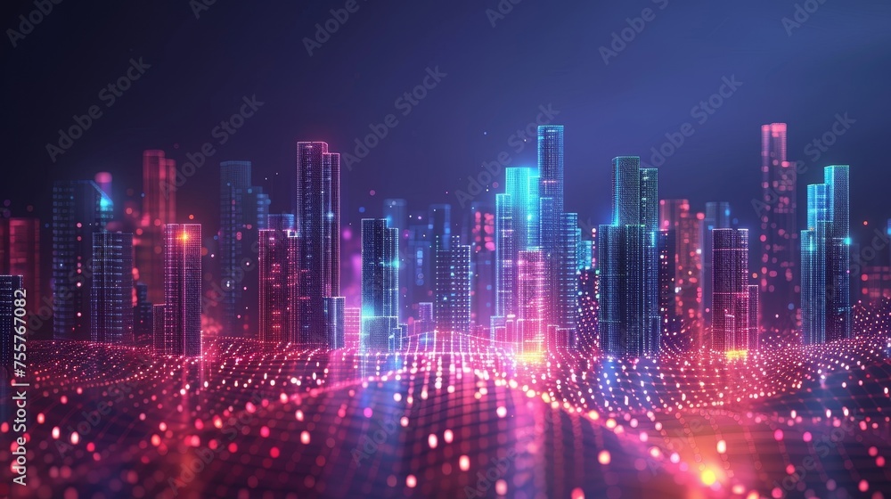 Smart city and abstract dot points connect with gradient lines