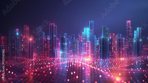 Smart city and abstract dot points connect with gradient lines