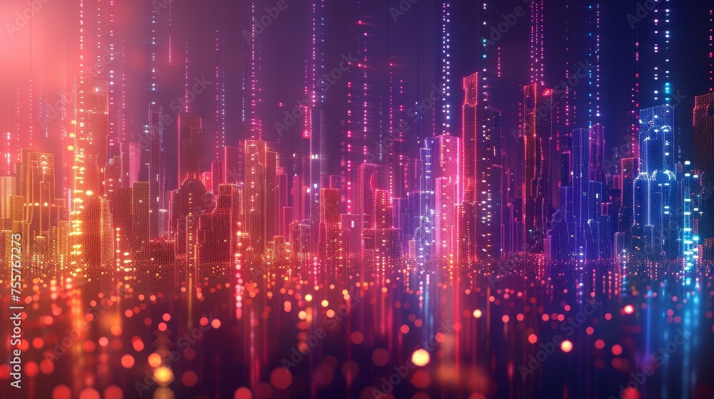 Smart city and abstract dot points connect with gradient lines Smart city and abstract dot points connect with gradient lines