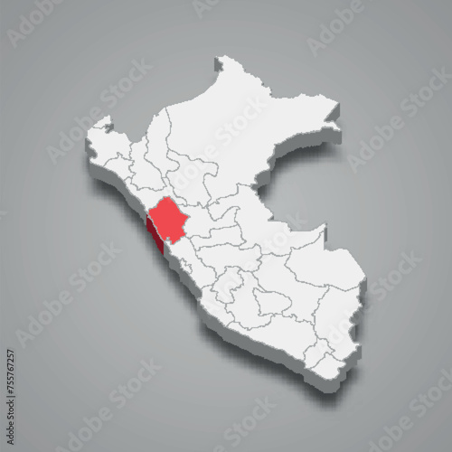 Ancash department location within Peru 3d map