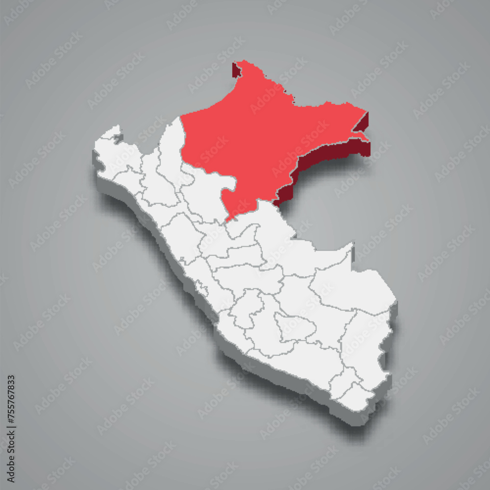 Loreto department location within Peru 3d map Loreto department location within Peru 3d map