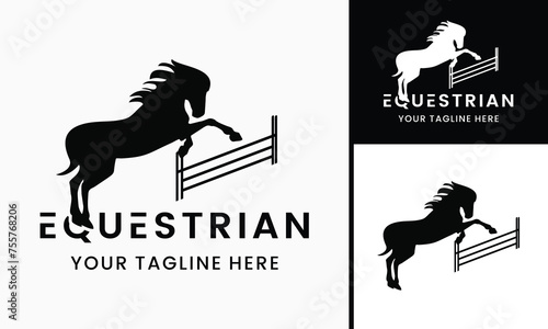 vector silhouette of horses jumping logo