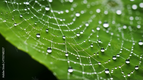 Hyper zoom shot of a spiderweb covered in morning dew © Cloudyew