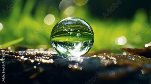 Hyper zoom shot of a crystal clear water droplet