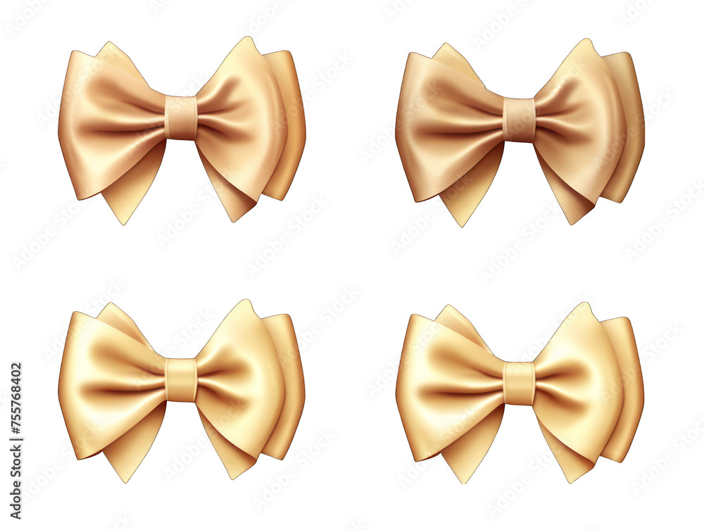 Set of beige satin ribbon and bow isolated on transparent background, transparency image, removed background